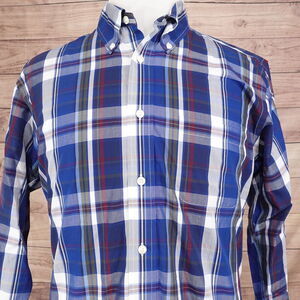 BROOKS BROTHERS REGENT BLUE PLAID NON-IRON BUTTON DOWN SHIRT MENS SIZE L LARGE
